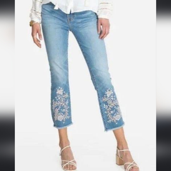 Johnny Was Denim - JOHNNY WAS Samira Eyelet Cropped Baby Boot Raw Hem Jeans size 25